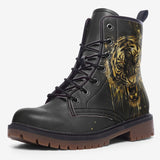 Leather Boots Tiger Head Gold Dripping Paint