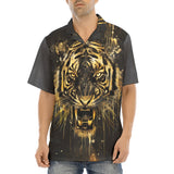 Hawaiian Shirt Tiger Head Gold Dripping Paint