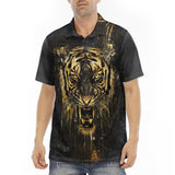 Men's Polo Shirt Tiger Head Gold Dripping Paint