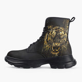 Casual Leather Chunky Boots Tiger Head Gold Dripping Paint