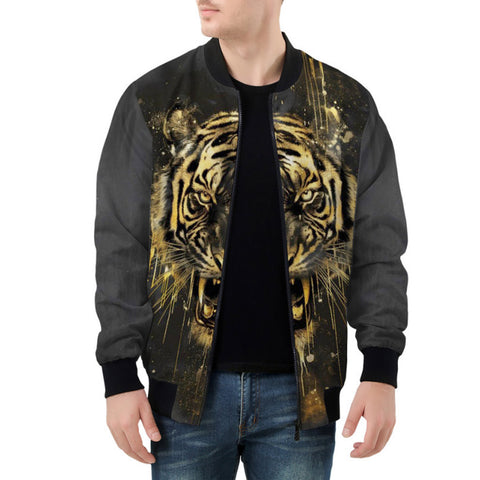 Bomber Jacket Tiger Head Gold Dripping Paint