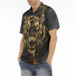 Men's Polo Shirt Tiger Head Gold Dripping Paint