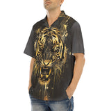 Hawaiian Shirt Tiger Head Gold Dripping Paint
