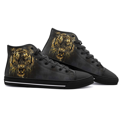 High-Top Canvas Shoes Tiger Head Gold Dripping Paint