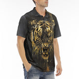 Men's Polo Shirt Tiger Head Gold Dripping Paint