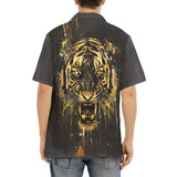Hawaiian Shirt Tiger Head Gold Dripping Paint