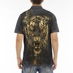 Men's Polo Shirt Tiger Head Gold Dripping Paint