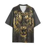 Hawaiian Shirt Tiger Head Gold Dripping Paint