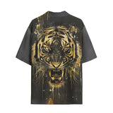 Hawaiian Shirt Tiger Head Gold Dripping Paint