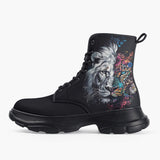 Casual Leather Chunky Boots Double Exposure Leopard and Lion