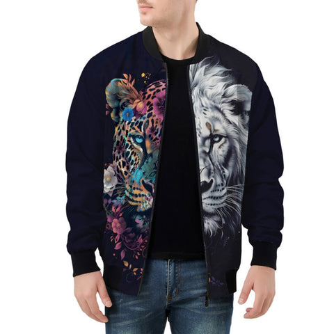 Bomber Jacket Double Exposure Leopard and Lion