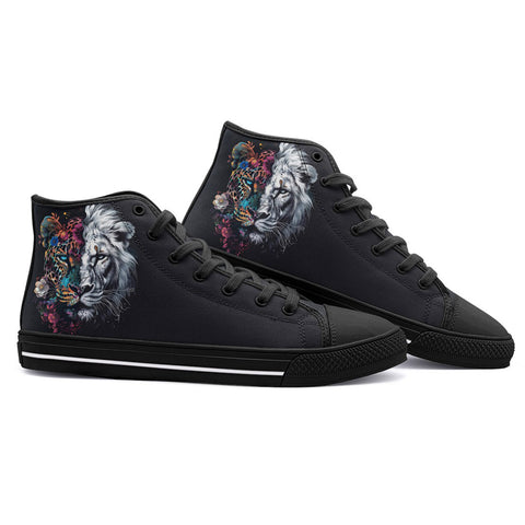 High-Top Canvas Shoes Double Exposure Leopard and Lion