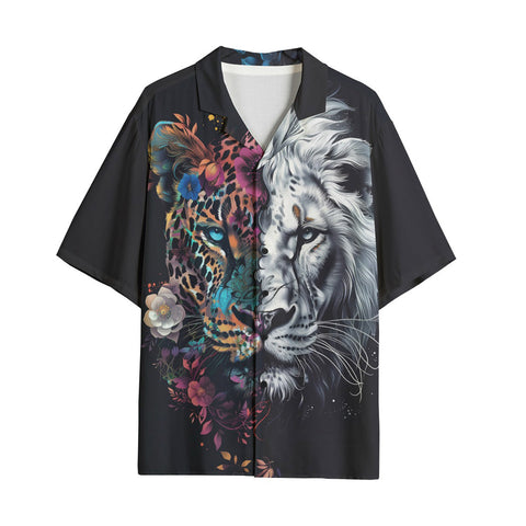 Hawaiian Shirt Double Exposure Leopard and Lion