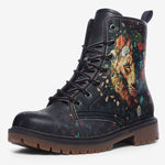 Leather Boots Half Lion and Tiger Face Art