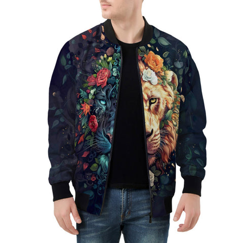 Bomber Jacket Half Lion and Tiger Face Art