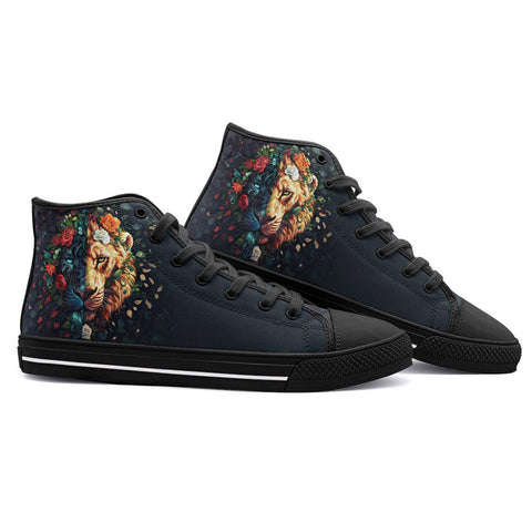 High-Top Canvas Shoes Half Lion and Tiger Face Art