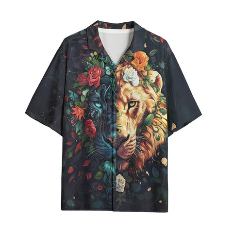 Hawaiian Shirt Half Lion and Tiger Face Art