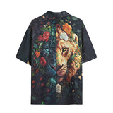 Hawaiian Shirt Half Lion and Tiger Face Art