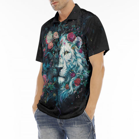 Men's Polo Shirt Surreal Artwork Halflion Heads