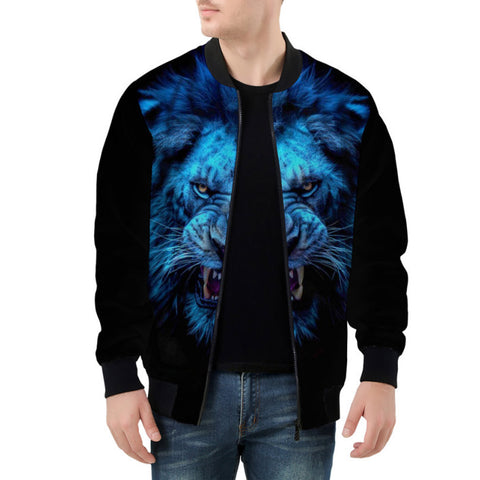 Bomber Jacket Glowing Blue Lion Head