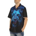 Hawaiian Shirt Glowing Blue Lion Head