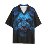 Hawaiian Shirt Glowing Blue Lion Head