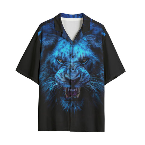 Hawaiian Shirt Glowing Blue Lion Head
