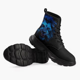Casual Leather Chunky Boots Glowing Blue Lion Head