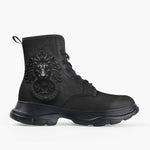 Casual Leather Chunky Boots Black Lion Door Knocker