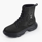 Casual Leather Chunky Boots Black Lion Door Knocker