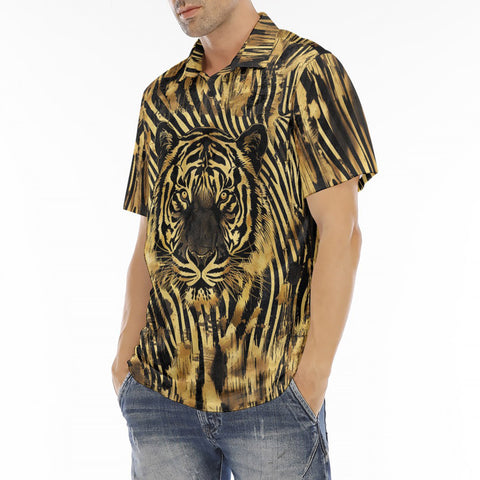 Men's Polo Shirt Gold Foil Tiger Pattern