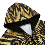 Men's Zip Up Hoodie Gold Foil Tiger Pattern