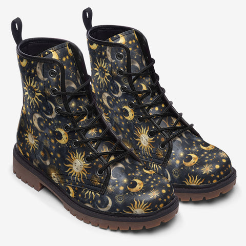 Leather Boots Golden Suns and Moons