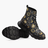 Casual Leather Chunky Boots Golden Suns and Moons