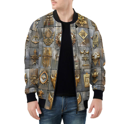 Bomber Jacket Bronze Futuristic Symbols and Emblems