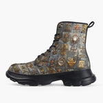 Casual Leather Chunky Boots Bronze Futuristic Symbols and Emblems