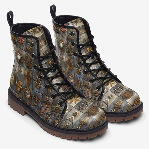 Leather Boots Bronze Futuristic Symbols and Emblems
