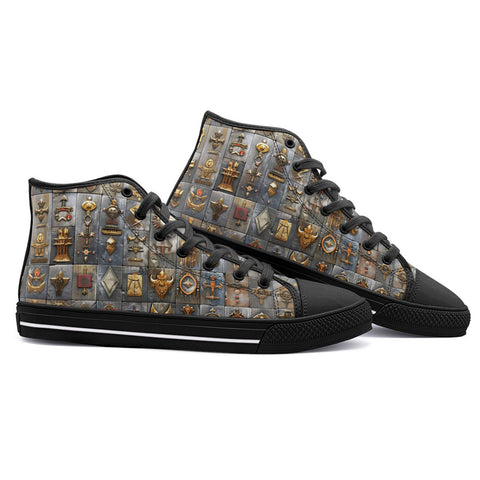 High-Top Canvas Shoes Bronze Futuristic Symbols and Emblems