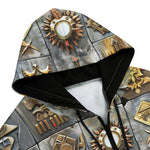 Men's Zip Up Hoodie Bronze Futuristic Symbols and Emblems