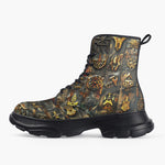 Casual Leather Chunky Boots Golden Symbols and Emblems