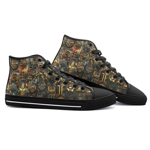 High-Top Canvas Shoes Golden Symbols and Emblems