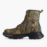 Casual Leather Chunky Boots Ancient Egyptian Hieroglyphs