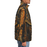 Down-Padded Puffer Jacket Wooden Egyptian Hieroglyphs