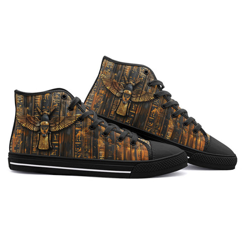 High-Top Canvas Shoes Wooden Egyptian Hieroglyphs