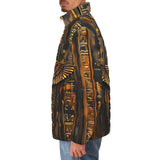 Down-Padded Puffer Jacket Wooden Egyptian Hieroglyphs