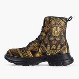 Casual Leather Chunky Boots Egypt Gold Pharaohs and Masks