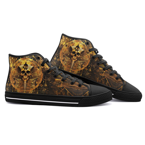 High-Top Canvas Shoes Golden Egyptian Pharaoh Skull