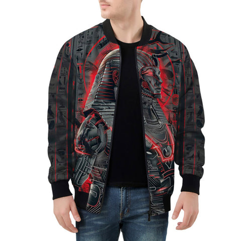 Bomber Jacket Black and Red Egyptian Pharaoh Art