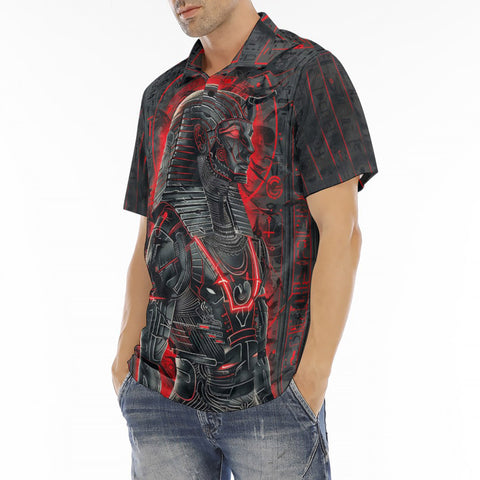 Men's Polo Shirt Black and Red Egyptian Pharaoh Art