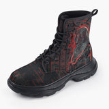 Casual Leather Chunky Boots Black and Red Egyptian Pharaoh Art